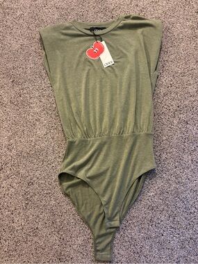 Cider Olive Sleeveless Gathered-Waist Bodysuit